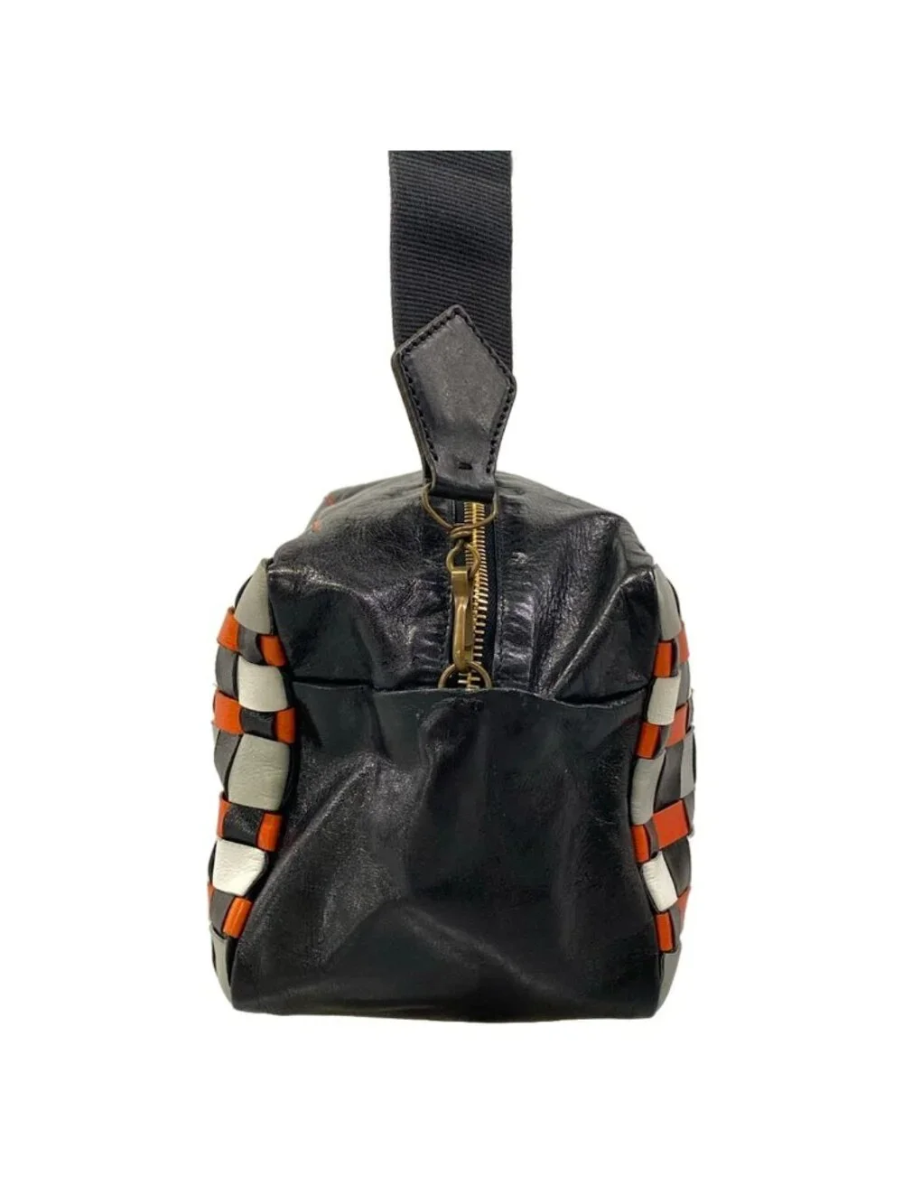 Miu Miu Shoulder Bag Black Gray Orange Braided Leather